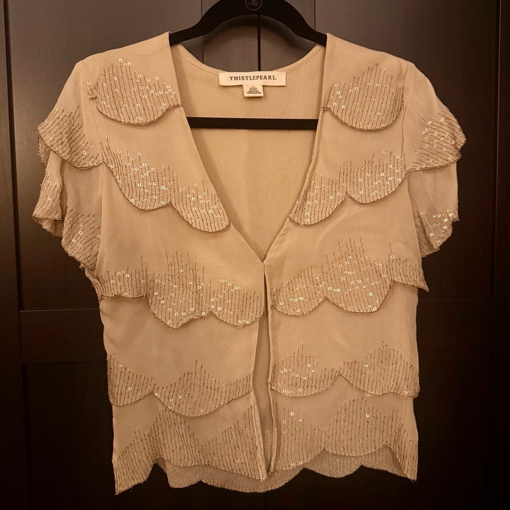 Beige Sequin Women's Top